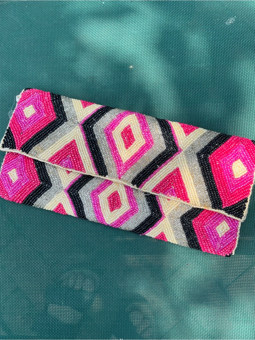 ANTIK KRAFT Beaded Geometric Pink & Black Envelope Clutch/make up bag